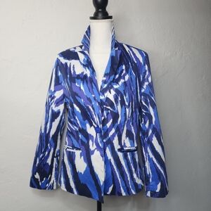Chico’s Blue Abstract Print Stretch Blazer Jacket Size 1